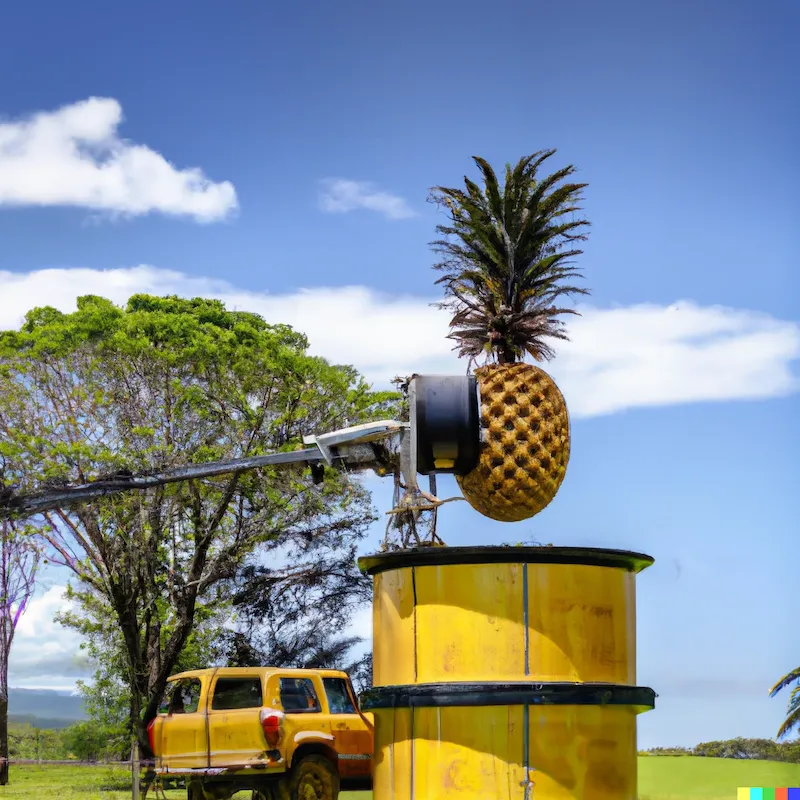 A hydraulic sculpture that automates the delivery of that sweet sweet pineapple medium, Queensland