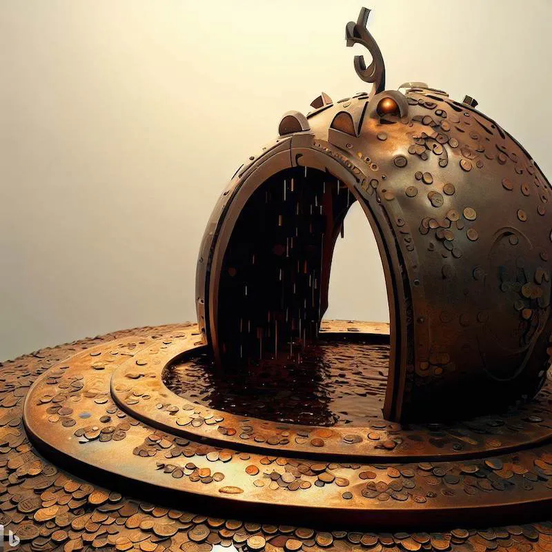 A sculpture that finances an odyssey through time and space, money, wishing well