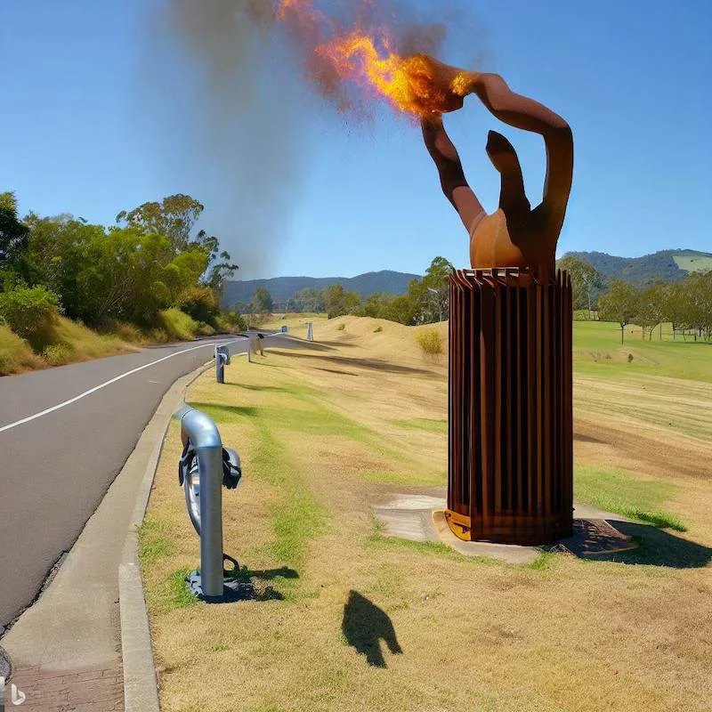 A sculpture that surpresses grass fires near bike paths in Boonah, Queensland