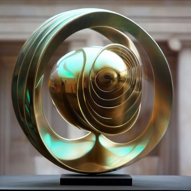 An optical sculpture that catches glimpses of the old world, brass, glass, plinth, british museum